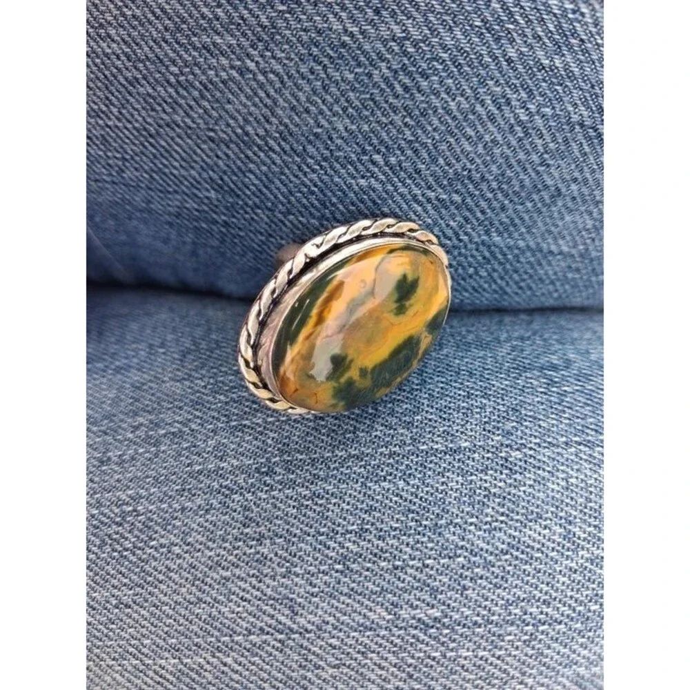 Unique Bumblebee Jasper Statement ring Boho Southwestern Funky size 6.5